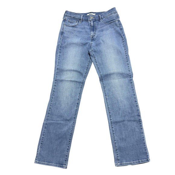 Levis 505 Jeans Womens 12 Blue Straight Leg Stretch Mid Rise 31x32 Light Wash - Picture 1 of 9